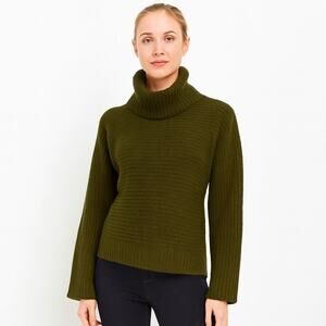 Leith Cozy Neck Dolman Turtleneck Alpaca Blend Sweater - Size XXS, Olive Green